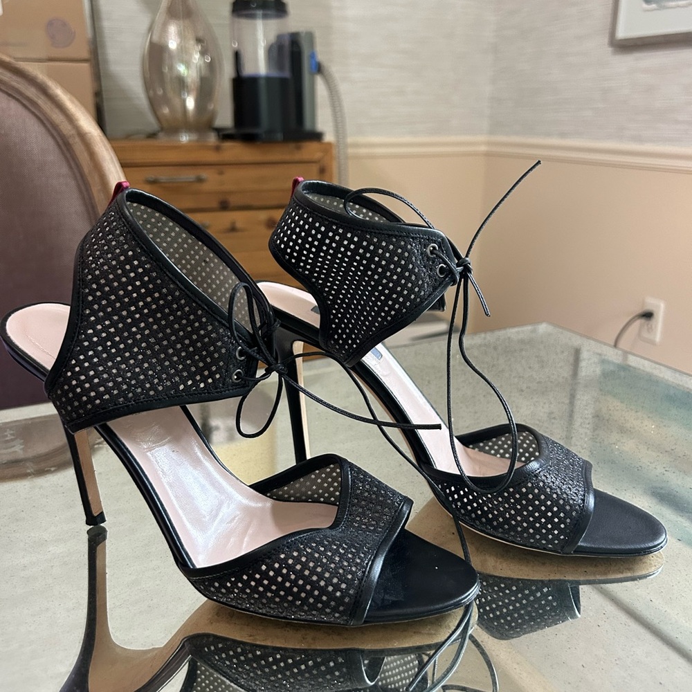 SJP Fawn Fishnet Ankle Strap Heels